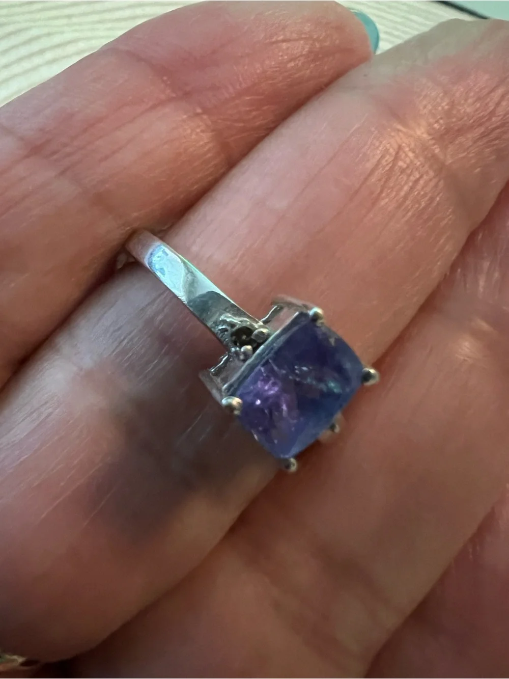 GENUINE TANZANITE 925 PURPLE CUSHION-CUT GEMSTONE SILVER RING